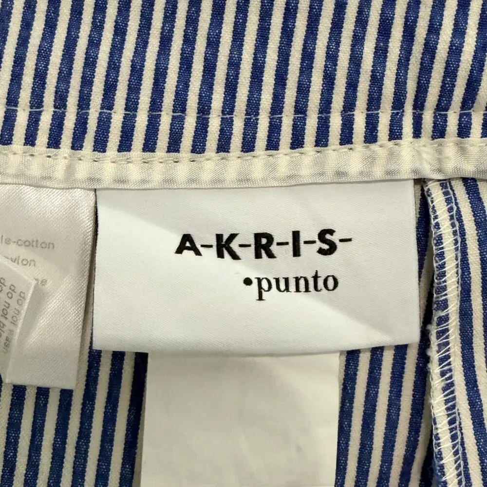 Akris Punto Cropped Seersucker Stretch Pants Blue White Striped Womens PLUS 18 - Picture 8 of 10